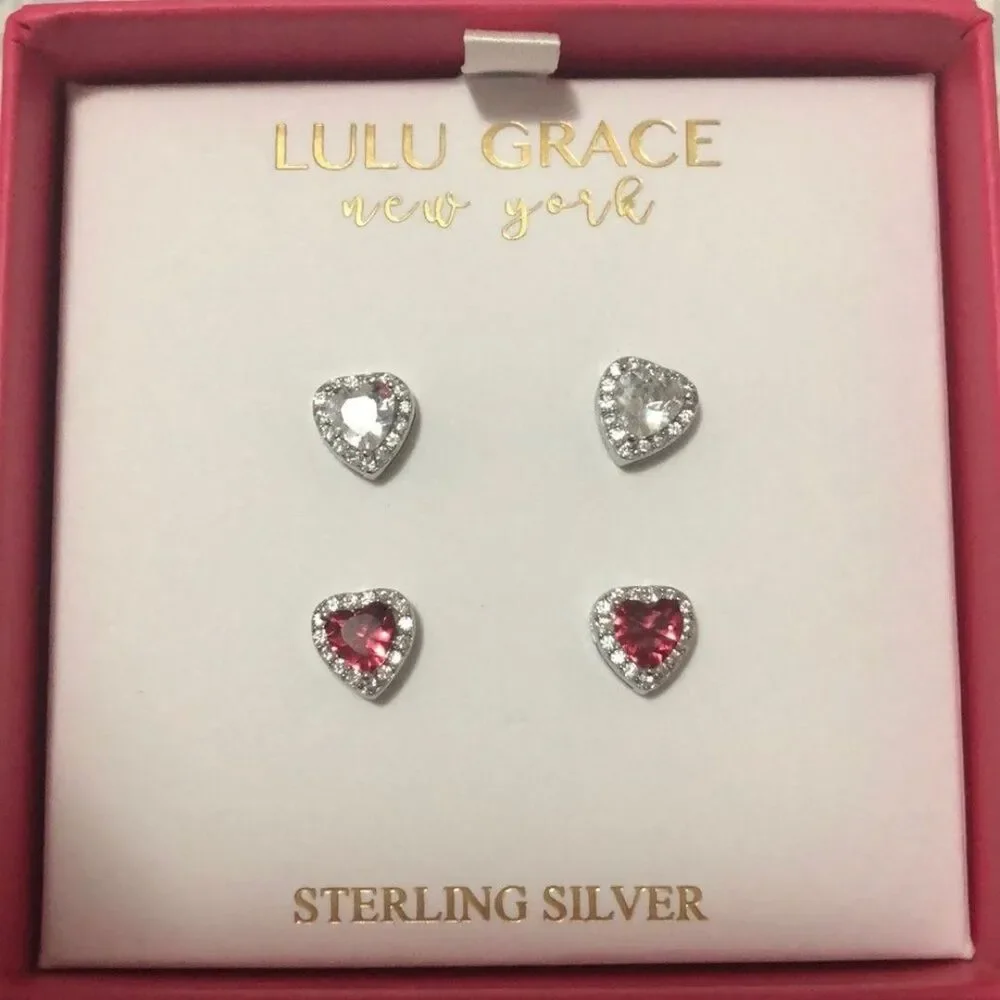 Heart shaped earrings Sterling silver 925 two pair new